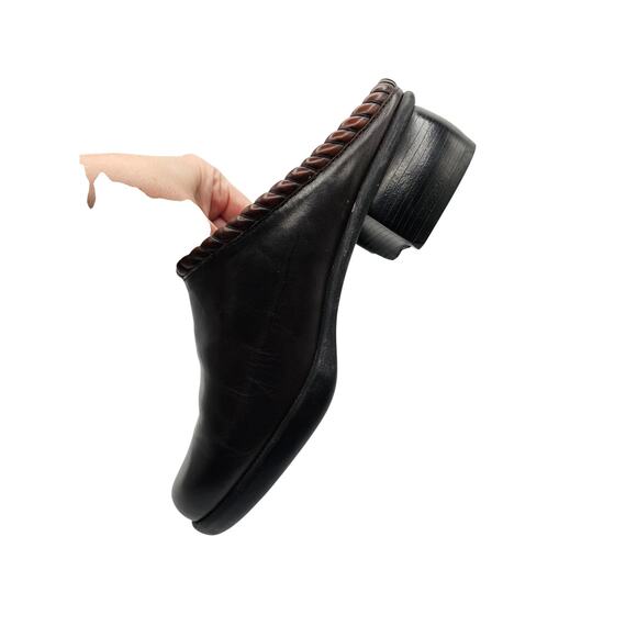 Cole Haan Studio Black Leather Brown Woven Collar Mule Sz 7.5N Braided - Picture 4 of 8